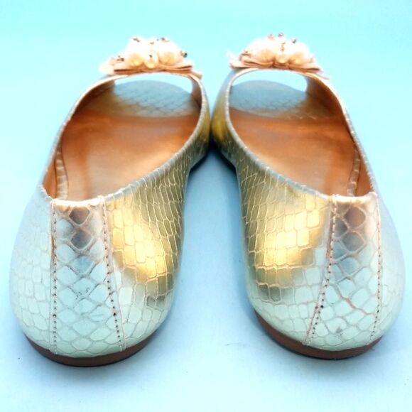 Kate Spade Women's Ollie Peep Toe Pearl Embellished Flats Size 6 - Picture 3 of 6